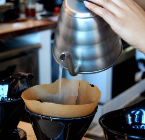brewing pour over coffee with Hario kettle